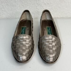 Cole Haan Dunbar Pewter Metallic Woven Leather Ballet Flats Size 9 AAA Italy